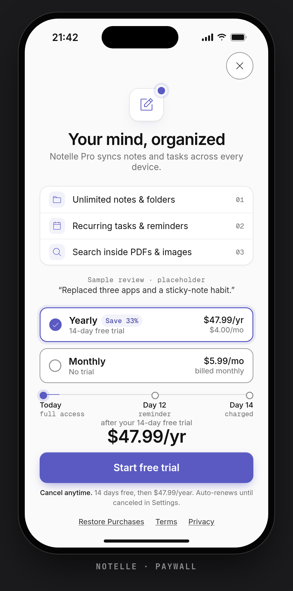 Calm Utility paywall screen