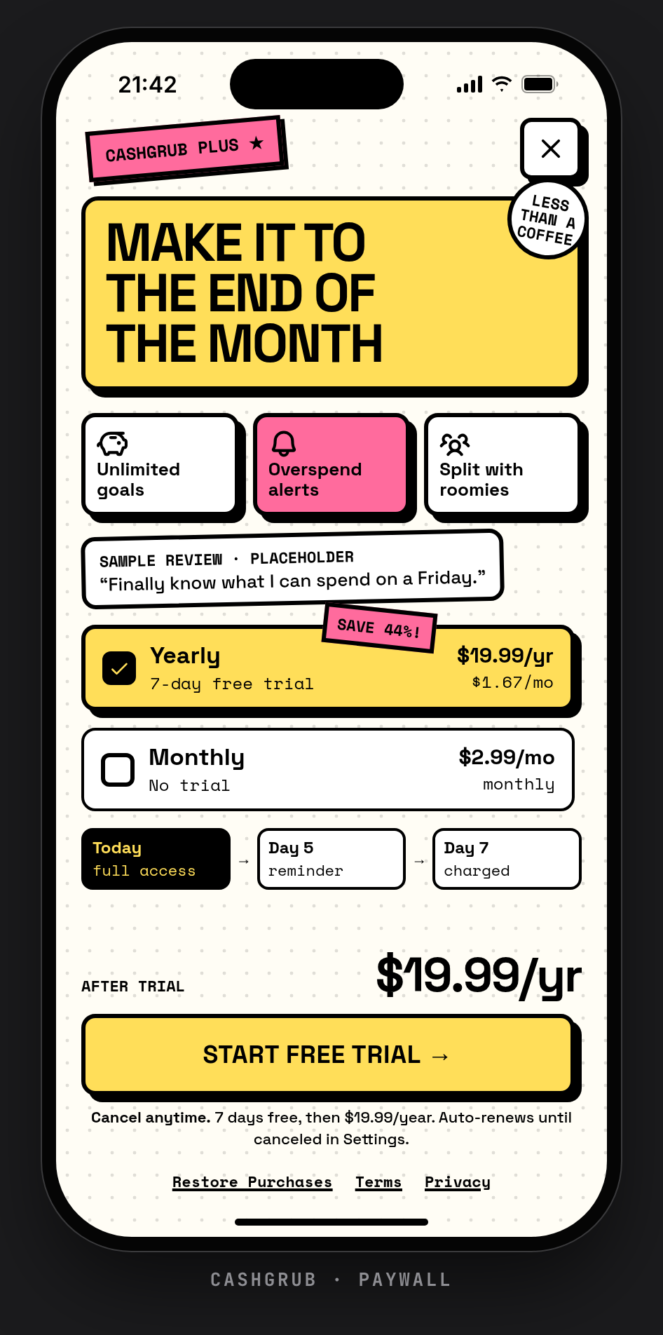 Neubrutalism paywall screen